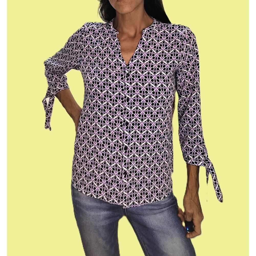 The Limited ~ Purple Black White Geometric Button Up Top ~ XS